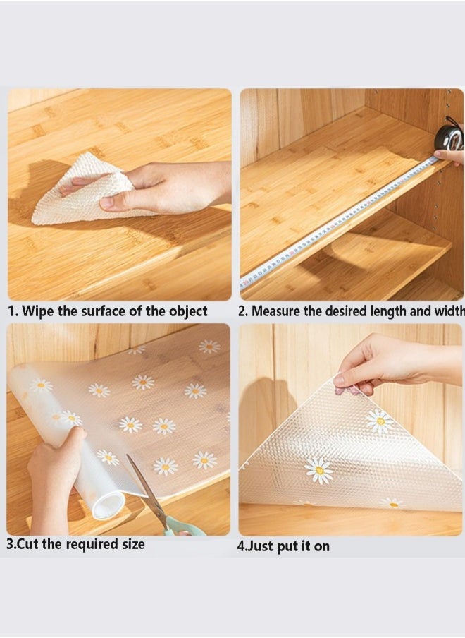 piece of daisy-patterned drawer liner paper for wardrobes and kitchen cabinets, waterproof, oil-proof, dust-proof, self-adhesive, thickened, moisture-proof mat