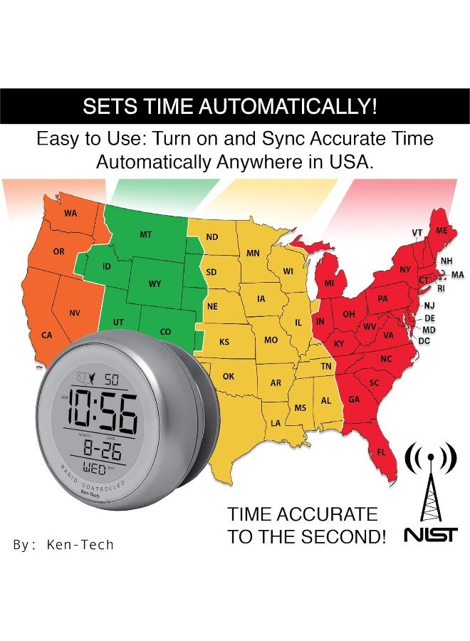 Ken-Tech KENTECH T4660 Water Resistant Suction Cup Atomic Clock Silver - Image 5