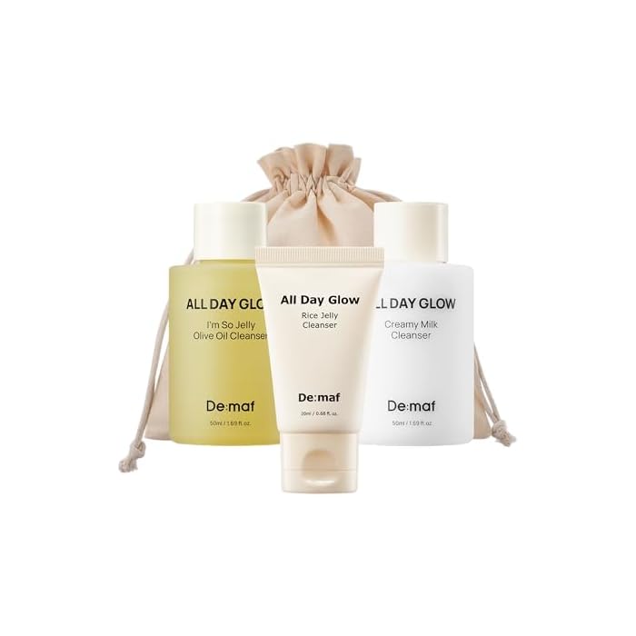 De:maf Welcome Kit Cleansing Set – Gentle Cleansing Trio with Travel Pouch | Olive Oil, Milk, and Rice Foam Cleansers for All Skin Types