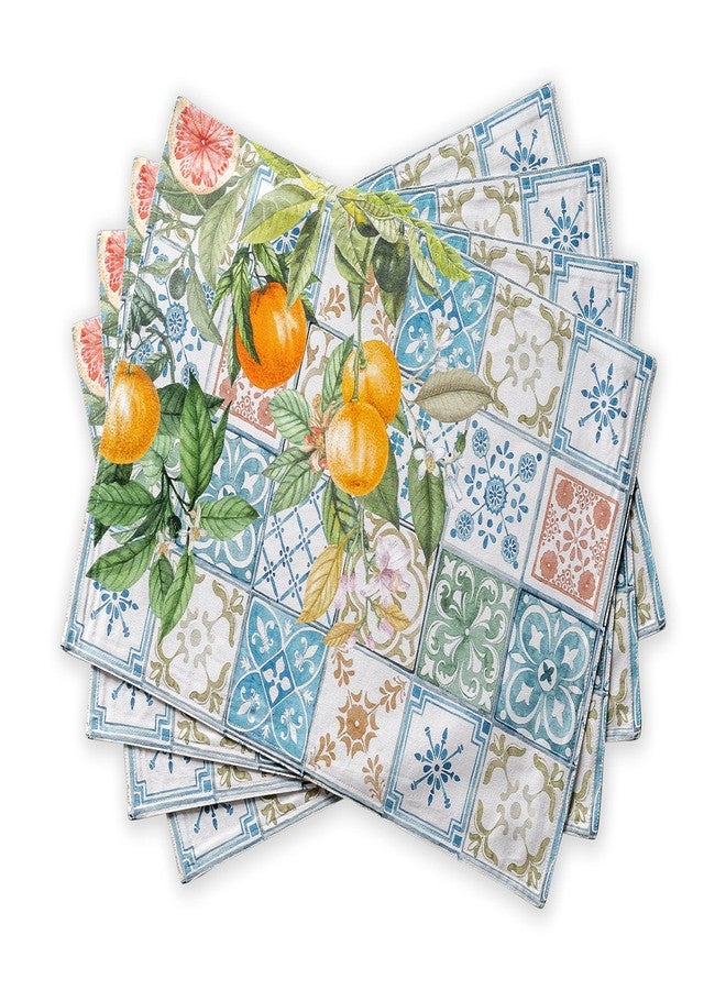 Maison d' Hermine Placemats Set of 4 100% Cotton Washable Cloth Place Mats, Reusable Table Mats for Kitchen Dining Decoration, Party, Wedding, Restaurant Spring/Summer (Agrume, 13" x 19") - Image 1