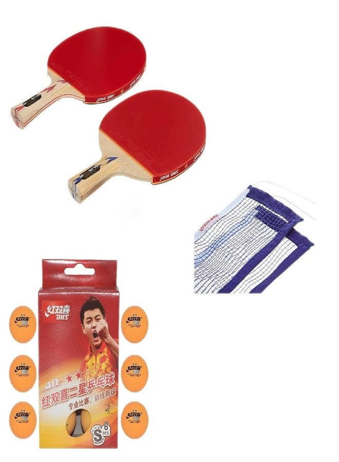 دي إتش أس مضرب تنس الطاولة S-S4F2 من DHS مع كرة تنس الطاولة DHS S-S1840BY من سوبر ماركت ستار واي (علبة 60 قطعة) (أسود/أزرق) TT NET409 - Image 2