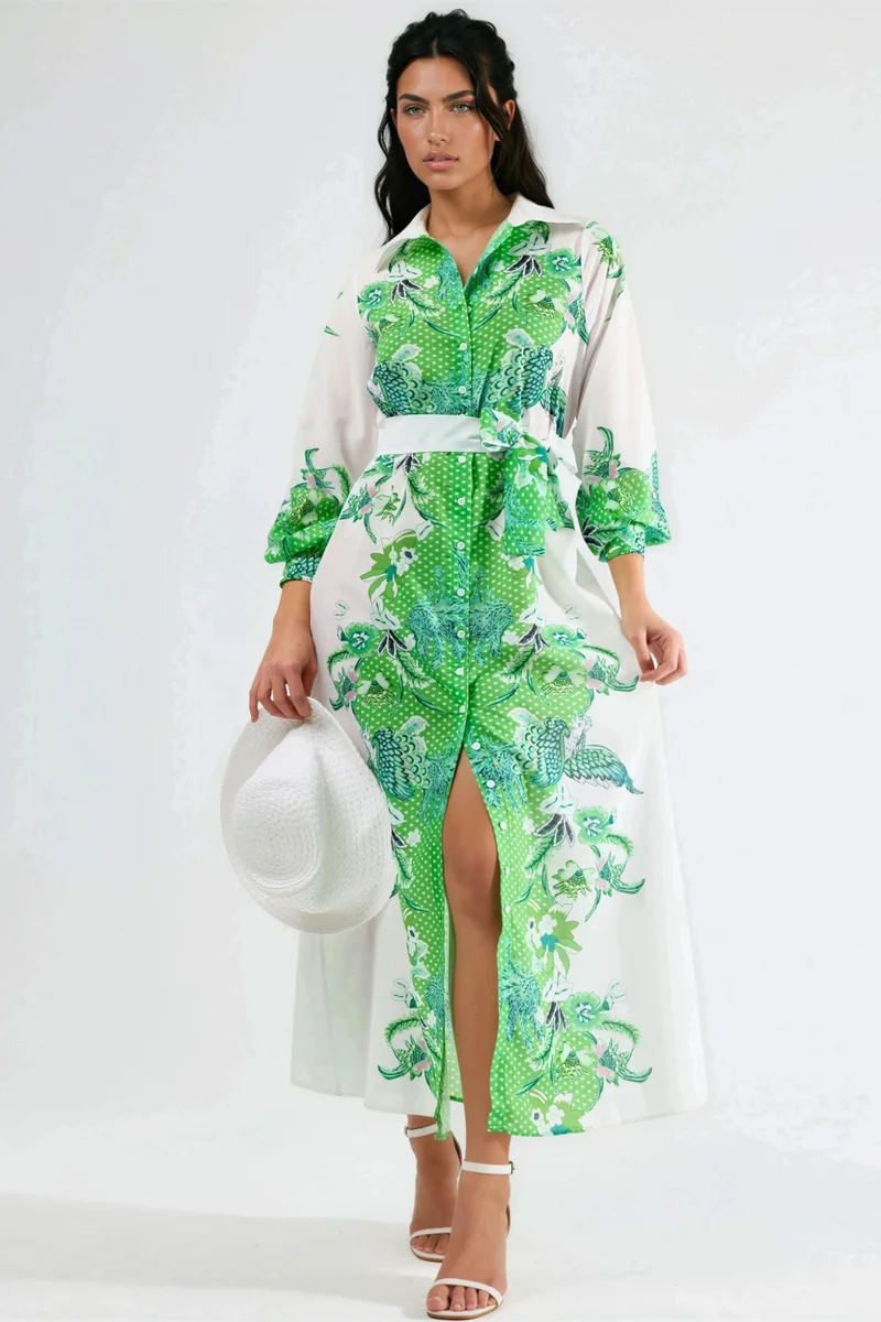 جينيفر Floral Belted Midi Dress