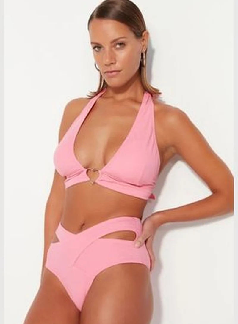 trendyol Pink Cut Out/High Waist Bikini Bottoms With Window TBESS20BA0184
