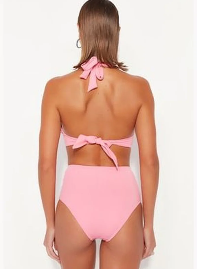 trendyol Pink Cut Out/High Waist Bikini Bottoms With Window TBESS20BA0184