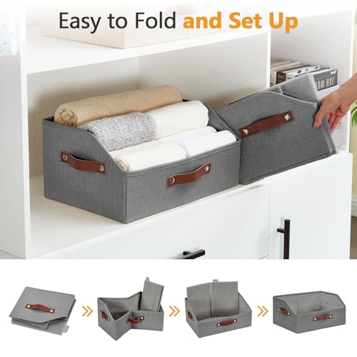 Bagnizer Closet Organizers and Storage, Linen Trapezoid Storage Bins with Handles, Collapsible Shelf Organizer for Blanket, Towel, Clothes, Hats, Purse (Gray) - Image 4