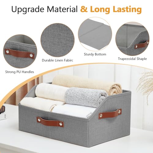 Bagnizer Closet Organizers and Storage, Linen Trapezoid Storage Bins with Handles, Collapsible Shelf Organizer for Blanket, Towel, Clothes, Hats, Purse (Gray) - Image 3