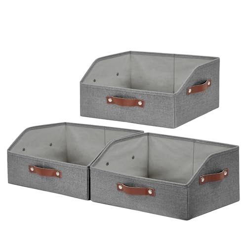 Bagnizer Closet Organizers and Storage, Linen Trapezoid Storage Bins with Handles, Collapsible Shelf Organizer for Blanket, Towel, Clothes, Hats, Purse (Gray) - Image 1