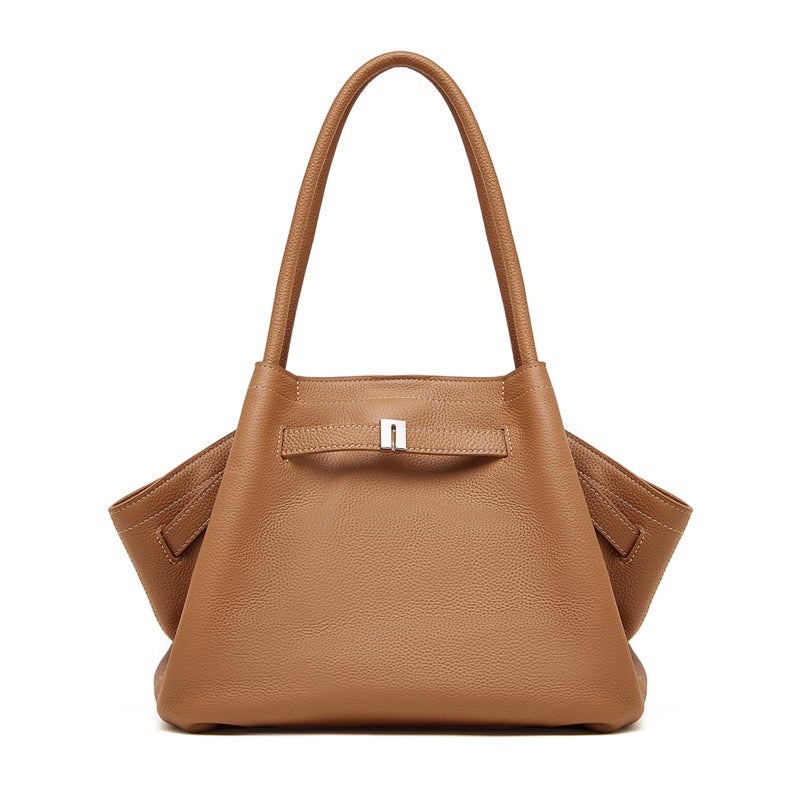 MoreFarther Leather Tote Bag for Women, Spacious Work Tote with Magnetic Closure Pocket, Minimalist Office Bag (Brown) - Image 1