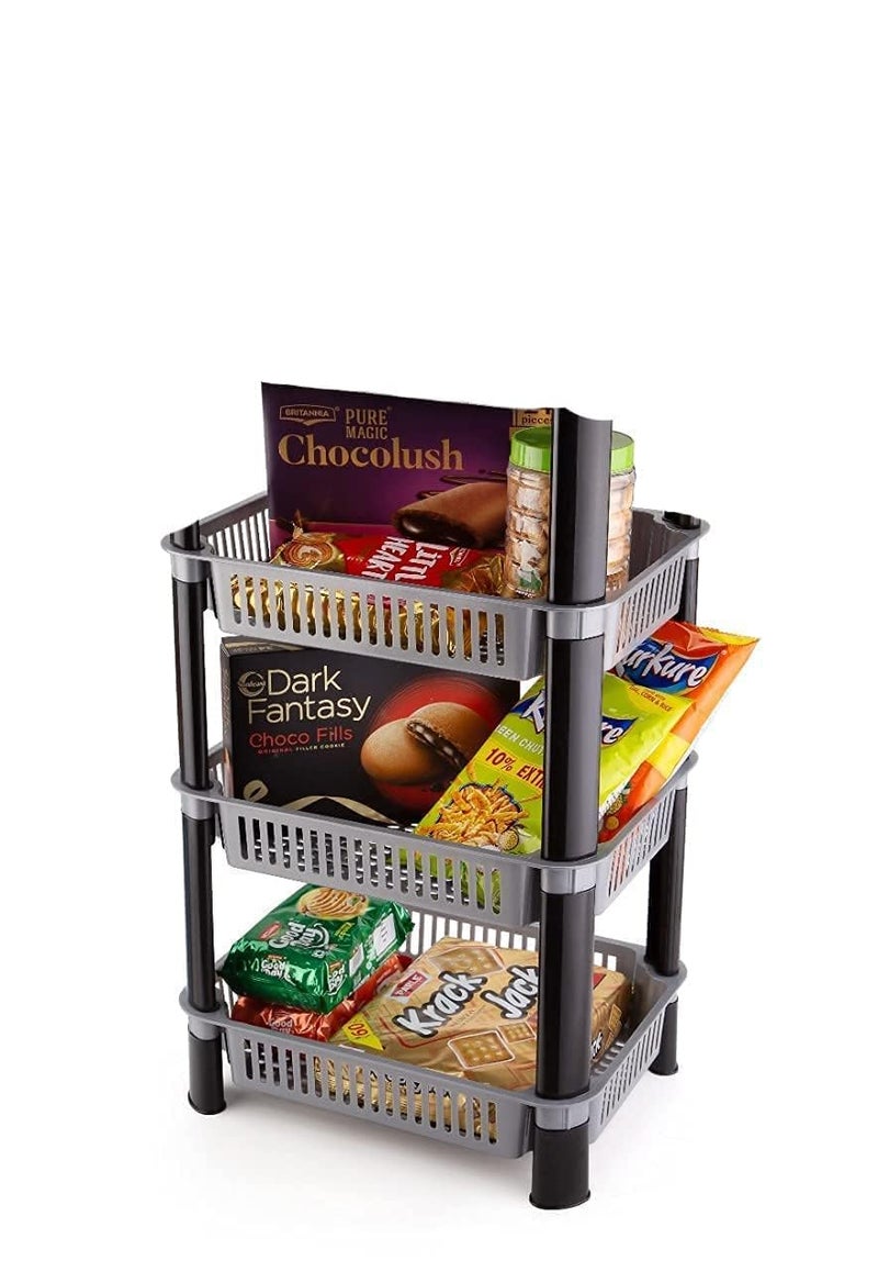 Black Olive رف تخزين المطبخ من الزيتون الأسود بلاستيك 3 طبقات عربة رفوف متعددة الاستخدامات حامل توفير المساحة سلة تخزين للمكتب والمطعم لتخزين الخضار والفواكه - Image 3