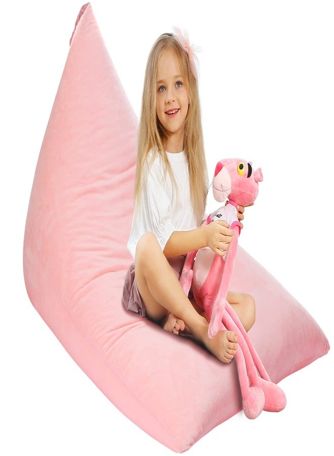 Aubliss Stuffed Animal Storage Bean Bag Chairs Cover, 50"x 35" Extra Large Velvet Bean Bags Chair for Kids & Adults, Ultra Soft Zipper Beanbag Toy Storage for Boys Girls - Pink - Image 1