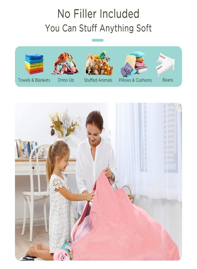 Aubliss Stuffed Animal Storage Bean Bag Chairs Cover, 50"x 35" Extra Large Velvet Bean Bags Chair for Kids & Adults, Ultra Soft Zipper Beanbag Toy Storage for Boys Girls - Pink - Image 2