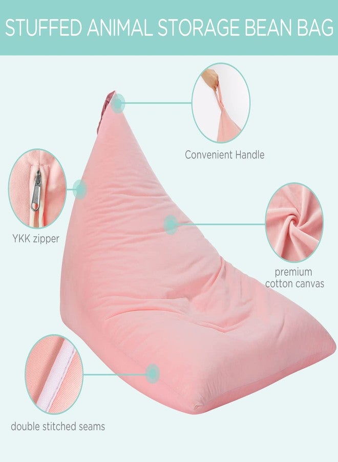 Aubliss Stuffed Animal Storage Bean Bag Chairs Cover, 50"x 35" Extra Large Velvet Bean Bags Chair for Kids & Adults, Ultra Soft Zipper Beanbag Toy Storage for Boys Girls - Pink - Image 3