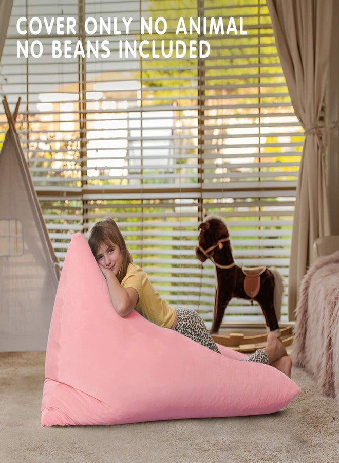 Aubliss Stuffed Animal Storage Bean Bag Chairs Cover, 50"x 35" Extra Large Velvet Bean Bags Chair for Kids & Adults, Ultra Soft Zipper Beanbag Toy Storage for Boys Girls - Pink - Image 5