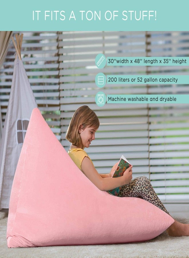 Aubliss Stuffed Animal Storage Bean Bag Chairs Cover, 50"x 35" Extra Large Velvet Bean Bags Chair for Kids & Adults, Ultra Soft Zipper Beanbag Toy Storage for Boys Girls - Pink - Image 4