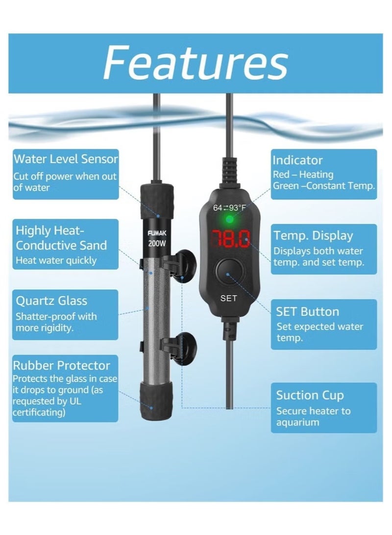 Ailily Aquarium Heater, Fish Tank Aquarium Heater, Adjustable Temperature Submersible Thermostat Heater, Submersible Aquarium Heater 150w, Adjustable Heating Temperature For Freshwater or Saltwater Tanks - Image 3