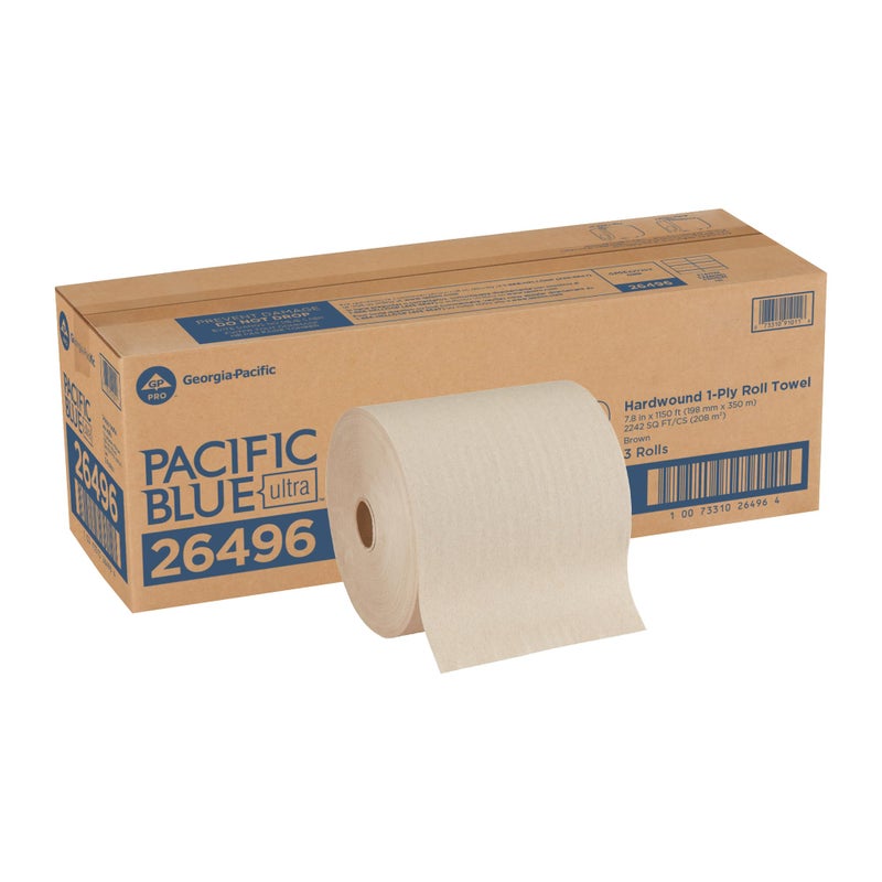 Georgia-Pacific Pacific Blue Ultra 8" High-Capacity Recycled Paper Towel Rolls by GP PRO (Georgia-Pacific); Brown; 26496; 1;150 Linear Feet Per Roll; 3 Rolls Per Case - Image 1