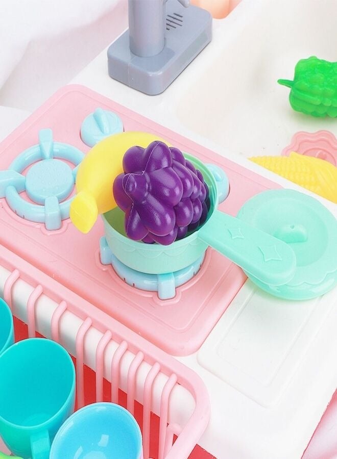 ترتيس لعبة التظاهر باللعب في حوض المطبخ، اللعب التظاهري، ألعاب المطبخ، أدوات المطبخ، الضغط على صنبور المياه والصرف، مجموعة ألعاب بلاستيكية لغسالة الأطباق للأولاد والبنات، لون وردي - Image 3