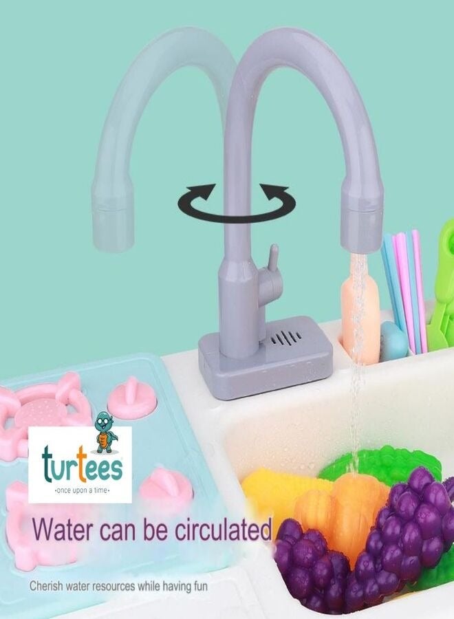 ترتيس لعبة التظاهر باللعب في حوض المطبخ، اللعب التظاهري، ألعاب المطبخ، أدوات المطبخ، الضغط على صنبور المياه والصرف، مجموعة ألعاب بلاستيكية لغسالة الأطباق للأولاد والبنات، لون وردي - Image 5