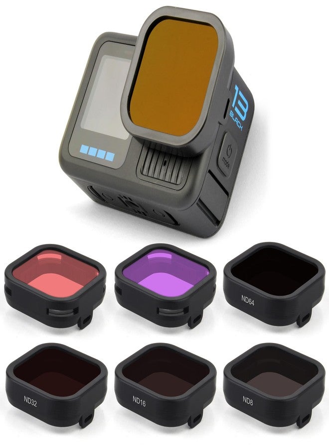 GEPULY 6-Pack ND Filter Lens Set for GoPro Hero 13 Black, ND8, ND16, ND32, ND64, Light Red, Magenta Filters, Snorkel Filter, Neutral Density Circular Polarizer, Protective for Color Correction - Image 1