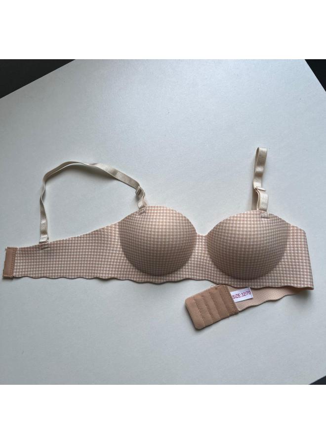 Southeast Asia Fashion Plaid Seamless One-piece Underwear Without Steel Ring Gathering Palm Cup Women's Bra