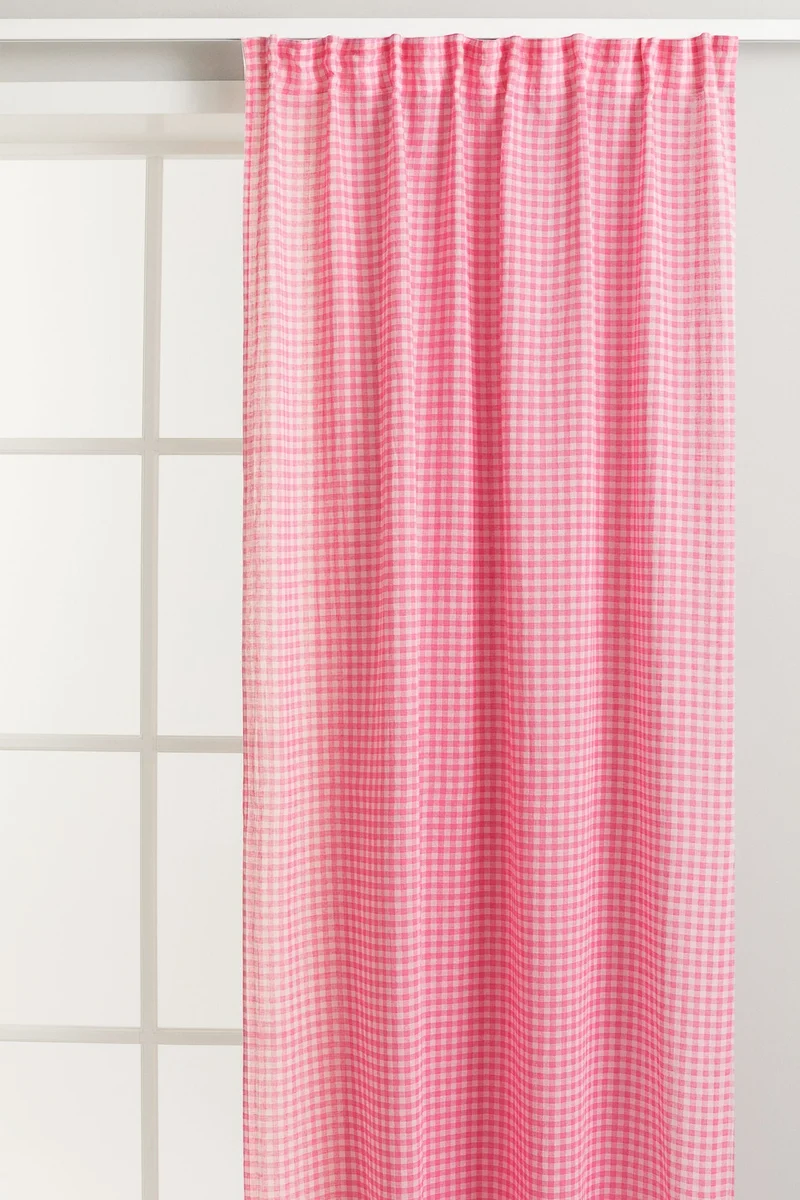 اتش اند ام أطوال ستائر كتان كاروهات عبوة من قطعتين