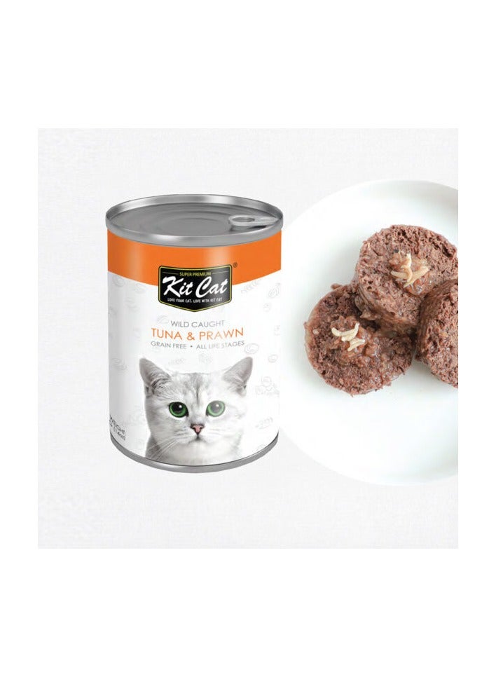 Kit Cat Wild Caught Tuna with Prawn Canned Cat Food 400g x 3 pcs - Image 1