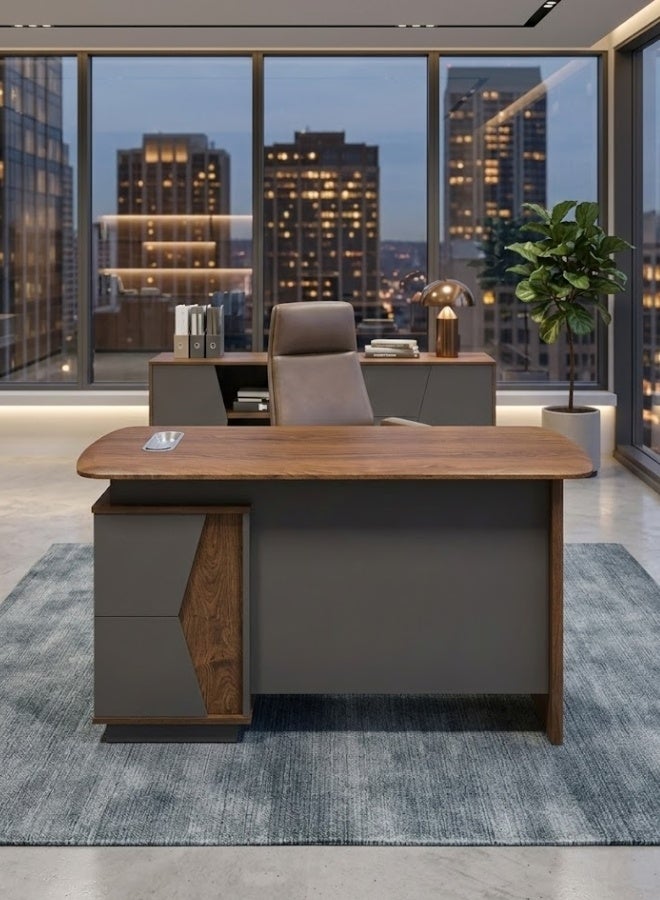 Modern Executive Office Desk with 3-Drawer Storage & Integrated Cable Management – Ergonomic Wooden Workstation for Home & Professional Office