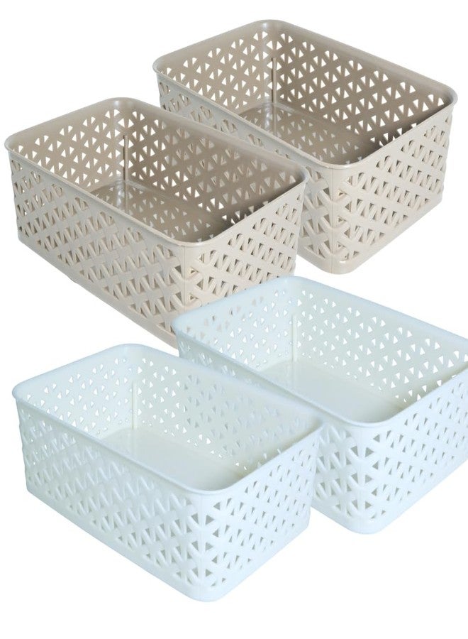 Morvi Ellora-2 Multi-Purpose Plastic Storage Basket|Stackable Organizer Tokri For Home,Kitchen,Bathroom & Office|Ideal For Toys,Clothes,Cosmetics,Stationery|Set Of 4|Coffee White - Image 1