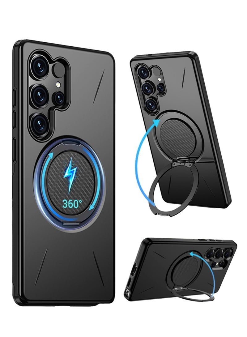 Samsung Galaxy S25 Ultra Case MagSafe Cover, Invisible 360° Ring Stand & Holder, Magnetic Slim Full Protective Case, Black - Image 1