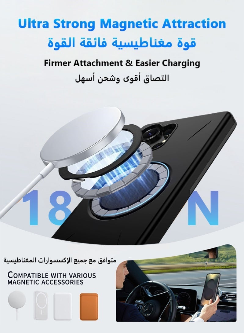 Samsung Galaxy S25 Ultra Case MagSafe Cover, Invisible 360° Ring Stand & Holder, Magnetic Slim Full Protective Case, Black - Image 3