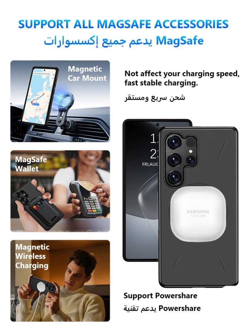 Samsung Galaxy S25 Ultra Case MagSafe Cover, Invisible 360° Ring Stand & Holder, Magnetic Slim Full Protective Case, Black - Image 4