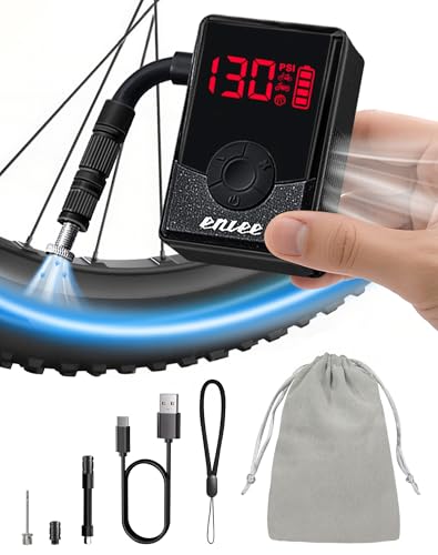 ENLEE Mini Electric Bike Pump Portable Rechargeable Bike Pump with Gauge 130PSI Fast Inflate Digital Bike Air Pump with Presta Schrader Valve for MTB Road EBike Motorcycle Ball Auto Stop - Image 1