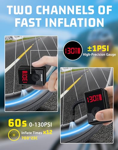 ENLEE Mini Electric Bike Pump Portable Rechargeable Bike Pump with Gauge 130PSI Fast Inflate Digital Bike Air Pump with Presta Schrader Valve for MTB Road EBike Motorcycle Ball Auto Stop - Image 3