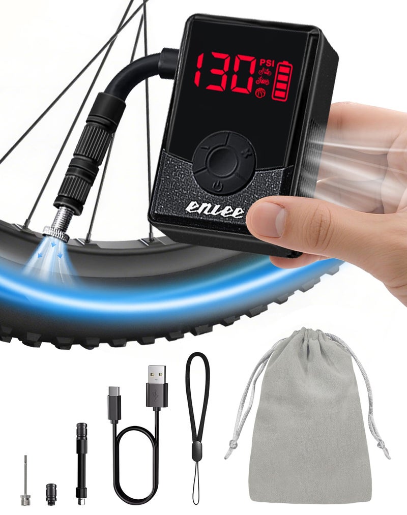 ENLEE Mini Electric Bike Pump Portable Rechargeable Bike Pump with Gauge 130PSI Fast Inflate Digital Bike Air Pump with Presta Schrader Valve for MTB Road EBike Motorcycle Ball Auto Stop - Image 2