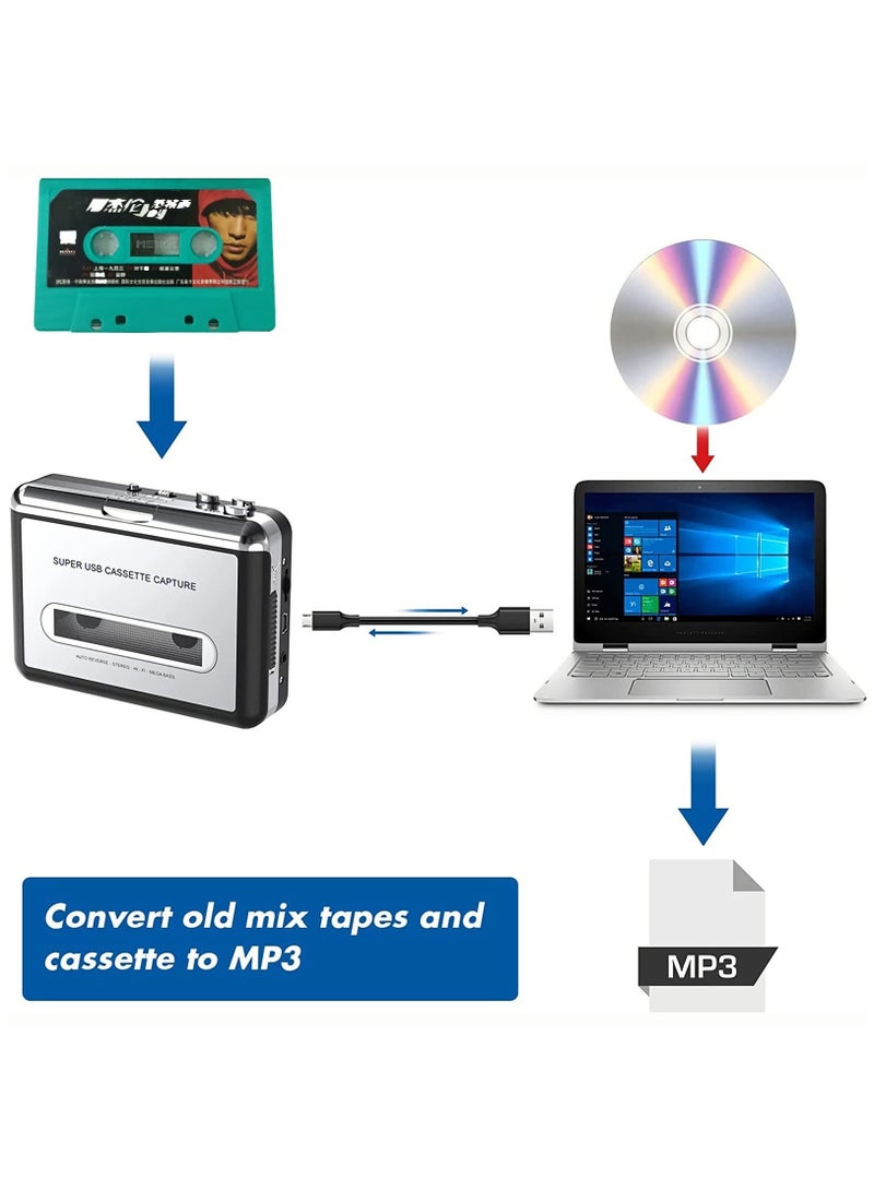 KASTWAVE Portable Cassette Player/Cassette to MP3 Converter Capture Cassette Tape to MP3/CD Audio via USB –Converter Retro with Earphones, Compatible with Cell Phone Charger | USB Cable & User Manual Included - Image 3
