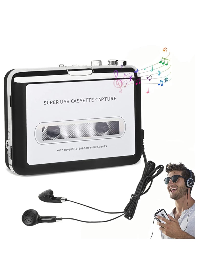 KASTWAVE Portable Cassette Player/Cassette to MP3 Converter Capture Cassette Tape to MP3/CD Audio via USB –Converter Retro with Earphones, Compatible with Cell Phone Charger | USB Cable & User Manual Included - Image 1