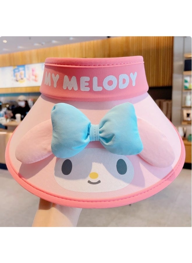 Sanrio My Melody Sun Visor Hat – Pink with Blue Bow  - Image 2