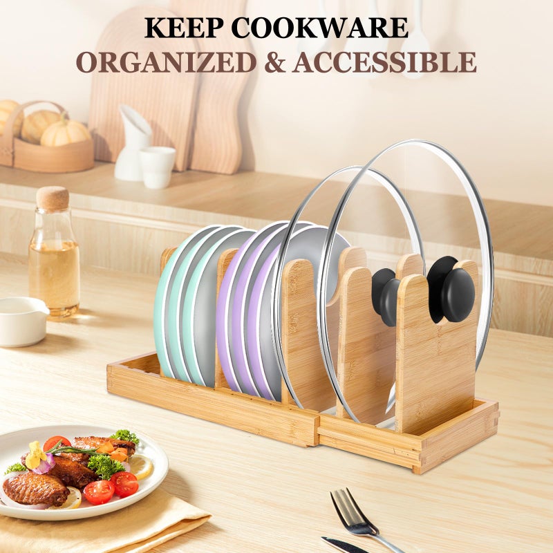 Bambition Bamboo Pot Lid Organizer, Pots and Pans Organizer Inside Cabinet, Pot Lids holder for Kitchen Countertop - Image 3