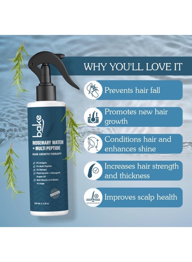 BAKE Rosemary Water Hair Growth Spray with Multi Peptides for Hair Fall Control & Hair Growth | 4% Anagain, 2% Baicapil, Plant Keratin | For Keratin Treated & Damaged Hair | 100ml - Image 2