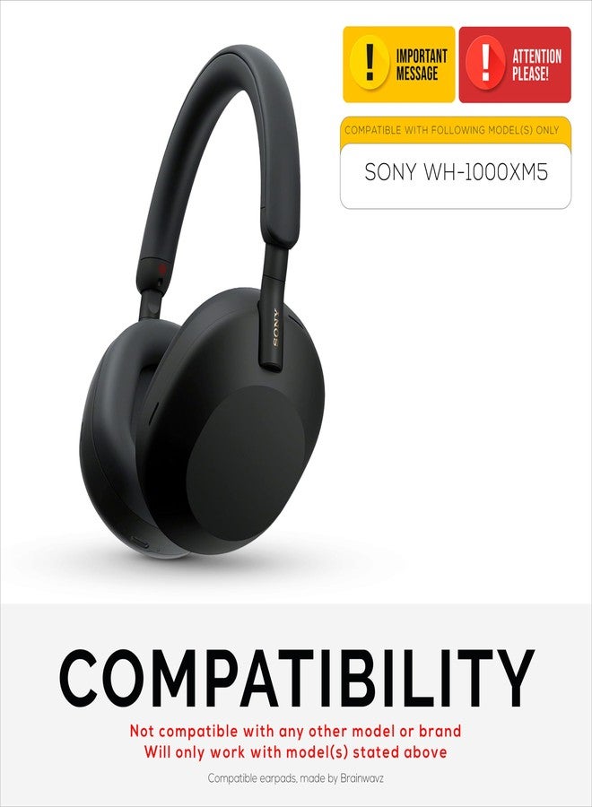 BRAINWAVZ Replacement Earpads for Sony WH-1000XM5 Headphones - Soft Vegan Leather Cushions for Extra Comfort, Easy & Quick Installation, (Black) - Image 2