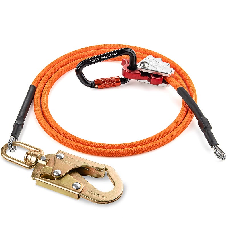 TRSMIMA Steel Wire Core Flipline  8ft Fall Protection Arborist Climbing Tree 12 Galvanized Cable Lanyard Kit With Swivel Snap Hook Triple Lock Carabiner Rope Grab Adjuster
