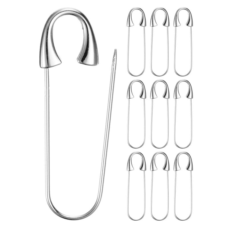 M METERXITY 10Pack Large Safety Pin 193 in49mm Zinc Alloy Heavy Brooch Pin for Sewing ClothesCostumeSkirts GarmentsCraft Supplies Decorative Safety Pins Silver Tone - Image 3