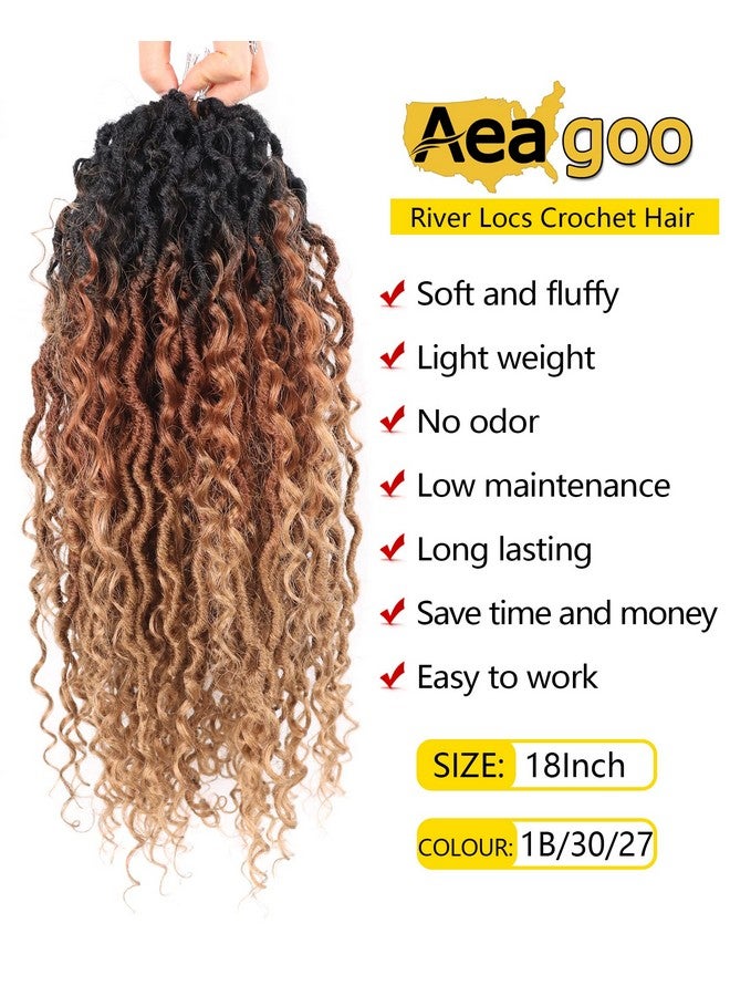 3 Tone Goddess Locs Crochet Hair 18 Inch Curly Goddess Faux Locs Crochet Hair Faux Locs Crochet Hair For Black Women ضفائر River Locs Crochet ذات أطراف مجعدة (18 Inch,7Packs,1B/30/27）
