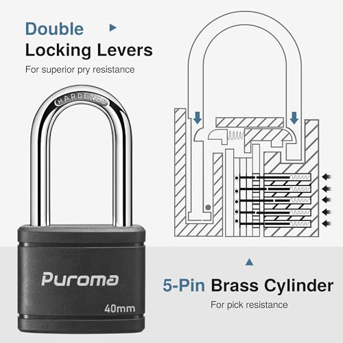 Puroma 2 Pack Keyed Padlock with 3 Keys Alike, 1.8 Inch Locker Lock 40mm Heavy-Duty Locks for Gate Fence Hasp Cabinet Toolbox School Gym Locker (Black) - Image 5