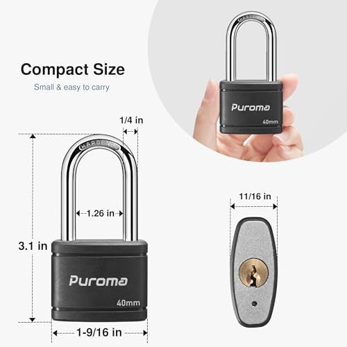Puroma 2 Pack Keyed Padlock with 3 Keys Alike, 1.8 Inch Locker Lock 40mm Heavy-Duty Locks for Gate Fence Hasp Cabinet Toolbox School Gym Locker (Black) - Image 2