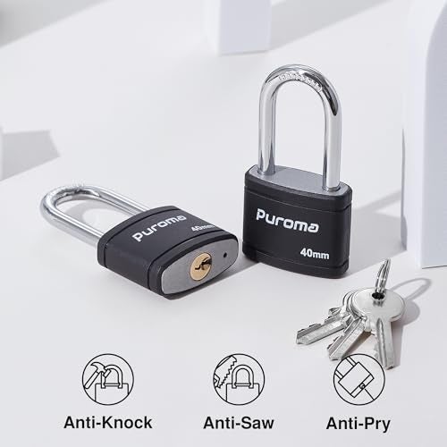 Puroma 2 Pack Keyed Padlock with 3 Keys Alike, 1.8 Inch Locker Lock 40mm Heavy-Duty Locks for Gate Fence Hasp Cabinet Toolbox School Gym Locker (Black) - Image 3
