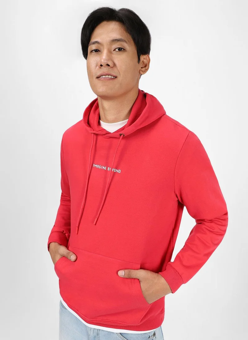 Urbano Fashion Men's Maroon Cotton Graphic Print Hooded Neck Sweatshirt