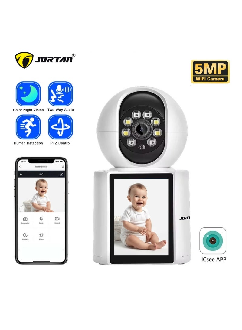 جورتان كاميرا ذكية لمكالمات الفيديو بدقة 5 ميجابكسل، مكالمات فيديو مجانية، كشف الحركة، تتبع الحركة، رؤية ليلية ملونة، إنذار محمول، تحكم PTZ، دقة عالية - Image 2