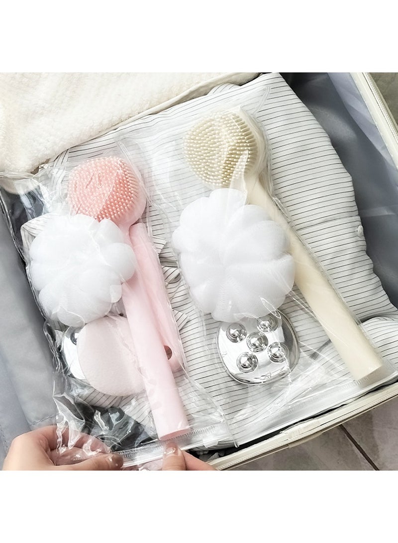4-in-1 Bath Brush, Scrubbing Bath Brush, Long Handle Scrubbing, Bath Ball, Soft Hair Body Bath Brush, Scrubber (Pink)  - Image 1