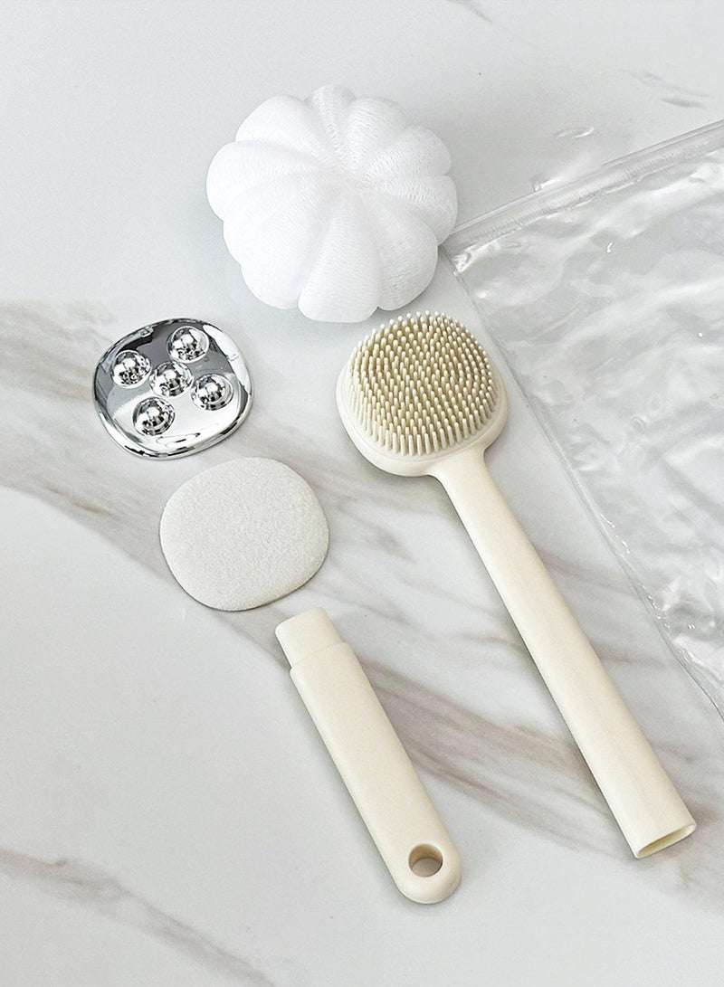4-in-1 Bath Brush, Scrubbing Bath Brush, Long Handle Scrubbing, Bath Ball, Soft Hair Body Bath Brush, Scrubber (Pink)  - Image 2